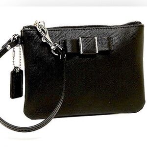 COACH Darcy Bow Leather Wristlet Black Women's Handbag